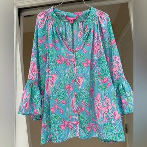 Lilly Pulitzer Blue and Pink Floral Blouse